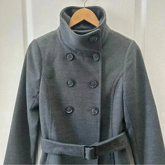Le Chateau Pea Coat Double Breasted Belted Winter  Coat Charcoal Grey Size XS - Picture 7 of 15